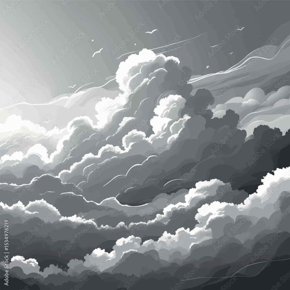 Aufkleber dreamy cloudscape in outline style. minimalistic abstract sky background with soft monochrome atmosp