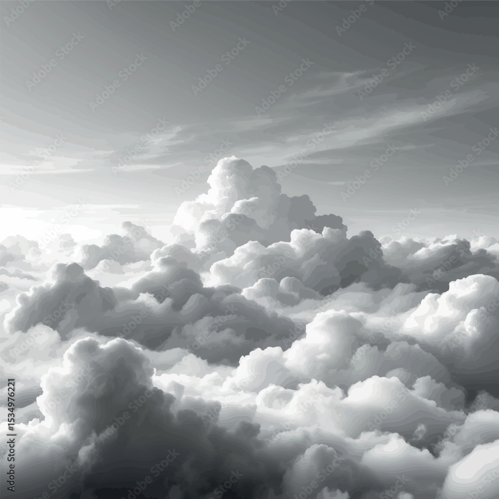 Poster dreamy cloudscape in outline style. minimalistic abstract sky background with soft monochrome atmosp