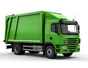 Green garbage truck, front view