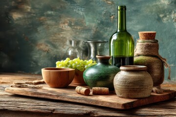 Antique green wine glass mockup