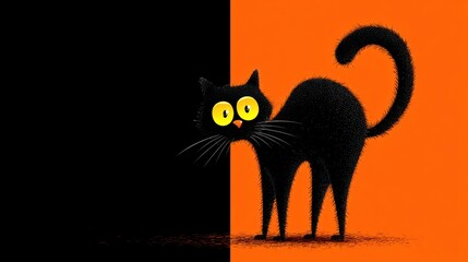 Cartoon black Halloween cat with arched back