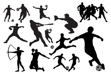 Vector illustration of sports athlete football player, badminton, basketball, baseball, tennis, volleyball