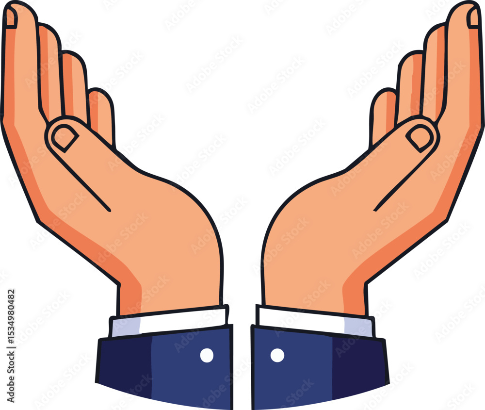 Poster open hands gesture symbolizing giving support and care in business and communication concepts