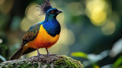 Himalayan Monal Bird Colorful Plumage in Mountain Forest Setting with Detailed Feathers and Soft Natural Light  