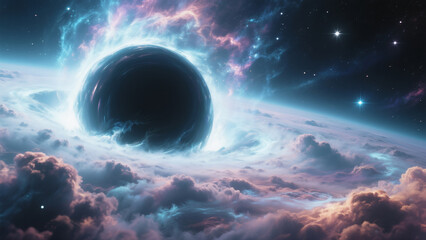 Fototapeta premium Ultra realistic CG render of a spiral galaxy with glowing nebula clouds, stars, deep space colors, cinematic style, no text, high detail