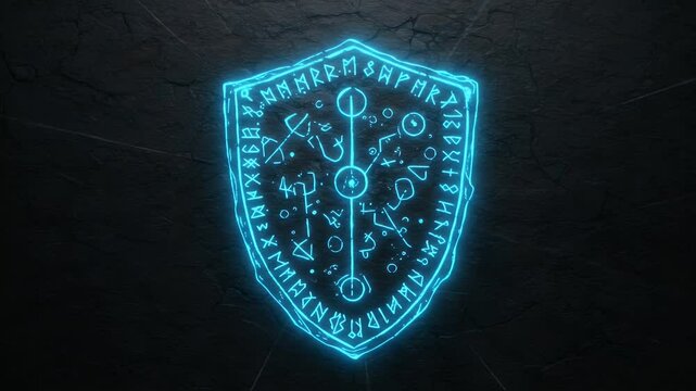 Illuminated, glowing shield with arcane symbols