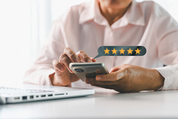 Customer or client with stars to complete five stars. Product or service review ideas from...