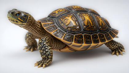 Obraz premium Title: Realistic Illustration of Turtle with Patterned Shell and Textured Skin, Nature and Wildlife Concept