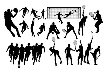 Vector illustration of sports athlete football player, badminton, basketball, baseball, tennis, volleyball