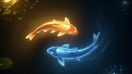 Colorful koi fish swimming in a serene pond at night - Powered by Adobe