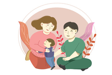 Happy family day. Celebrating family day. Mother, father and son having a nice family memory