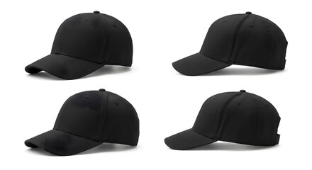 Black Baseball Cap Mockup Set - Isolated Blank Hats for Logo Design and Branding