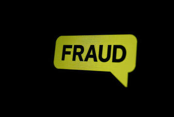 Pixel message icon, “fraud active” on screen. Technology, security and warning concept.