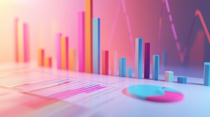 Income statement, layered graph data over clean background, 3D illustration.