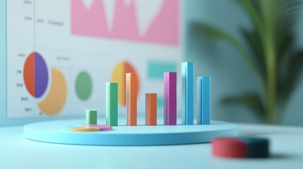 Income statement, layered graph data over clean background, 3D illustration.