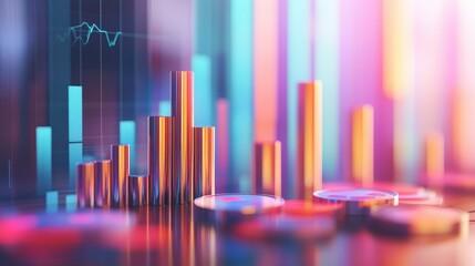Income statement, layered graph data over clean background, 3D illustration.