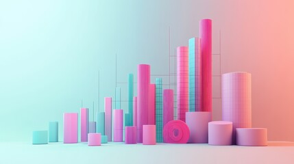 Income statement, layered graph data over clean background, 3D illustration.