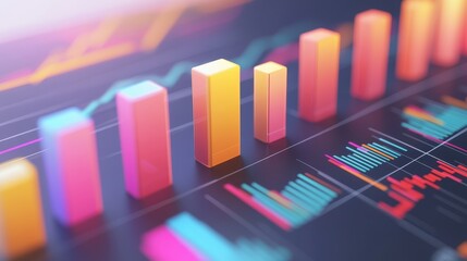 Income statement, layered graph data over clean background, 3D illustration.