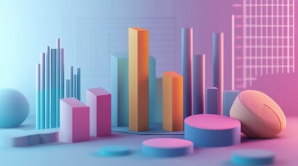 Income statement, layered graph data over clean background, 3D illustration.