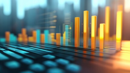 Income statement, layered graph data over clean background, 3D illustration.