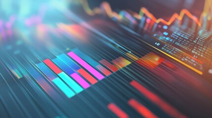 Income statement, layered graph data over clean background, 3D illustration.