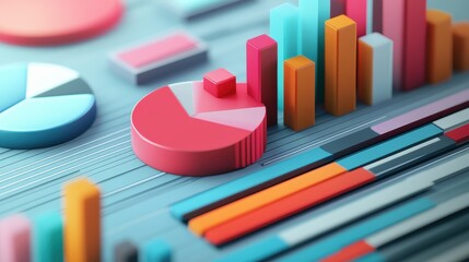 Income statement, layered graph data over clean background, 3D illustration.
