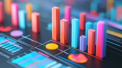 Income statement, layered graph data over clean background, 3D illustration.
