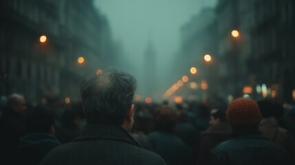 City street, anon crowd walks