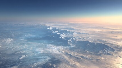 Isolated nature landscape of frozen tundra ice covered plain distant glacier soft polar light across horizon captured bird eye view arctic themed custom background cut out isolated transparent