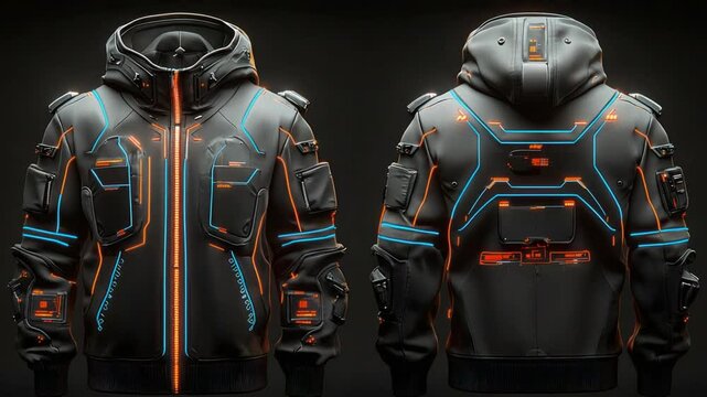 Futuristic hoodie jacket with glowing neon accents
