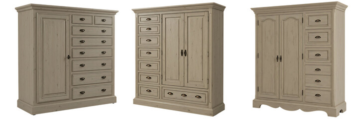 Classic Wooden Wardrobes with Drawers Transparent Background

