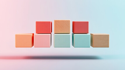 Colorful Cubes Arranged in a Staggered Pattern on a Gradient Background
