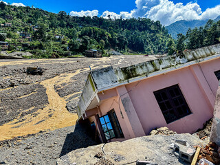 Nakhu River Flooding Damaged Homes in Tikabhairab Region of Southern Lalitpur, Nepal. Homes have...