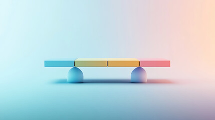Abstract Pastel Bench with Spherical Supports in Gradient Background