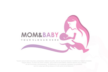 Mother and baby logo. Mom holding her child in her arms , vector illustration