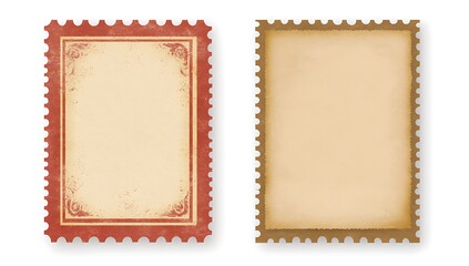Fototapeta premium Two Vintage Blank Postage Stamps on White Background – Retro Postal Template Design