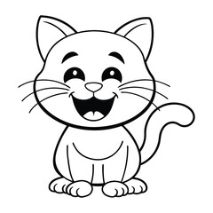A cute domestic feline cartoon character with a funny tail illustration sitting playfully