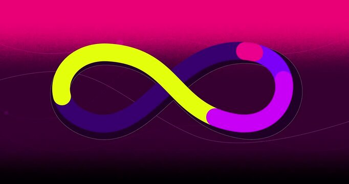 Infinity color cartoon animation on purple violet background. Absolut endless useful for business project. Motion design video explainer business style flat design animated isolated.