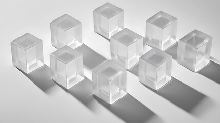 Obraz premium Arrangement of Transparent Cubes with Shadows on a White Surface