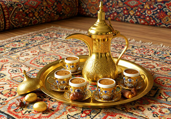 Arabic Coffee Tradition. Dates and Dallah. Middle Eastern Hospitality