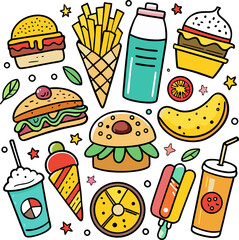 fast food vector icons  sketchy doodle style  popu.eps