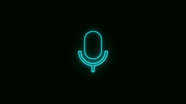 Microphone and voice record icon neon effect  animation , sound icon with black background