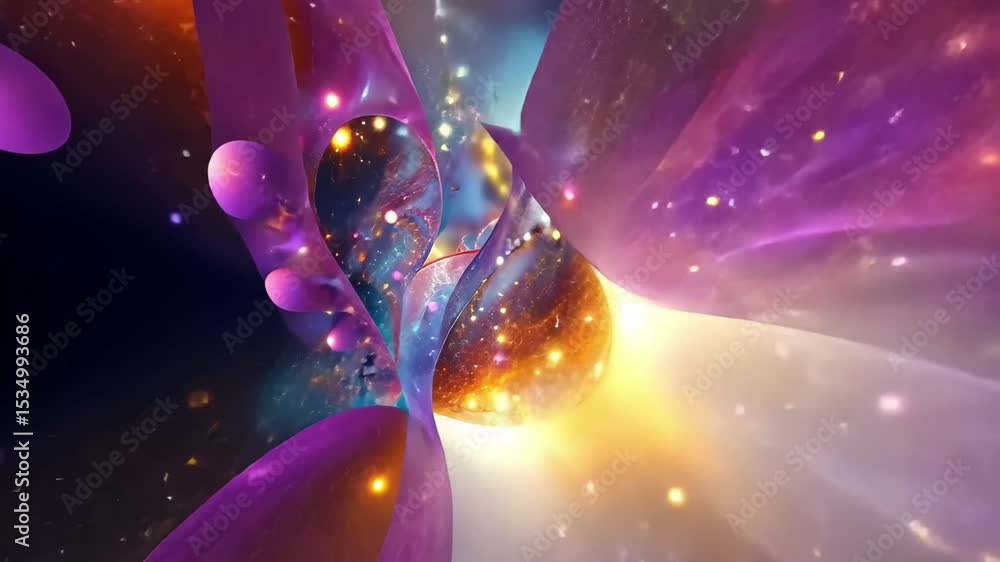 Poster exploring the beauty of fourth dimension artistic abstraction with vibrant colors and complex patter