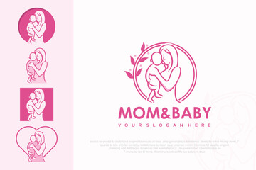 Mom and baby logo design icon with unique element concept . vector illustration