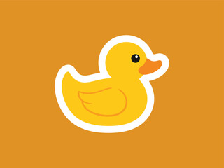 Flat Simple Cartoon Rubber Duck Bath Toy on Orange Background