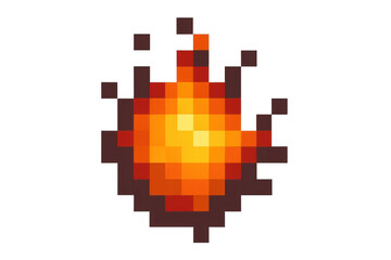 Pixelated fire burning brightly with a transparent background, suitable for various creative projects