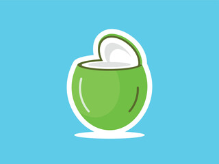 Modern Flat Style Opened Coconut Tropical Fruit Food Icon Design