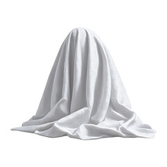 White sheet draped over object creates ghostly appearance, evoking sense of mystery and intrigue. fabric texture and folds add depth to scene, enhancing eerie atmosphere