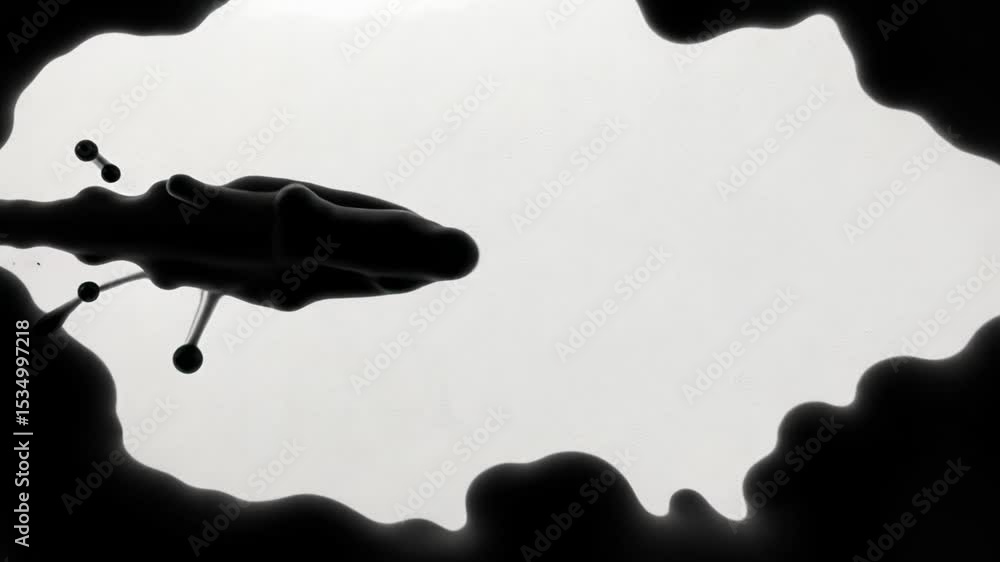 Poster liquid black substance splashing against a light background in an artistic display of movement and t
