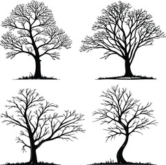 Obraz premium Four Leafless Tree Silhouettes; Dead Tree silhouette clip art